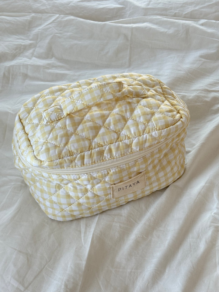 Large Makeup Bag - Yellow Check