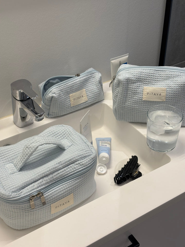 Small Waffle Makeup Bag - Baby Blue