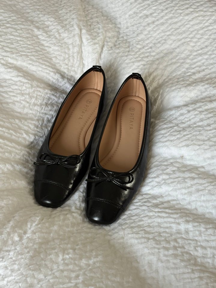 Irina Square Bow Ballerina - Shiny Black