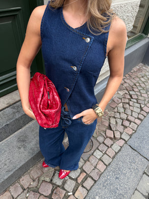 Lana Denim Asymmetric Waistcoat - Dark Blue
