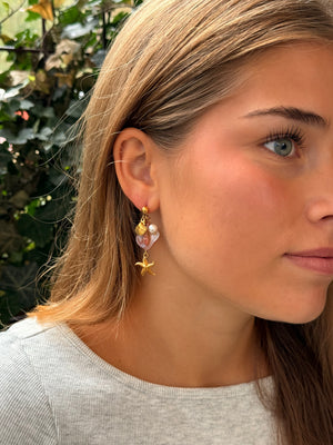 Stella Long Shell Earrings - Pink