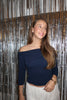 Rose Off Shoulder Top - Dark Blue