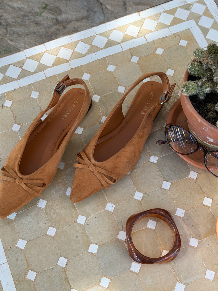 Patricia Slingback Bow Ballerina - Faux Suede Camel