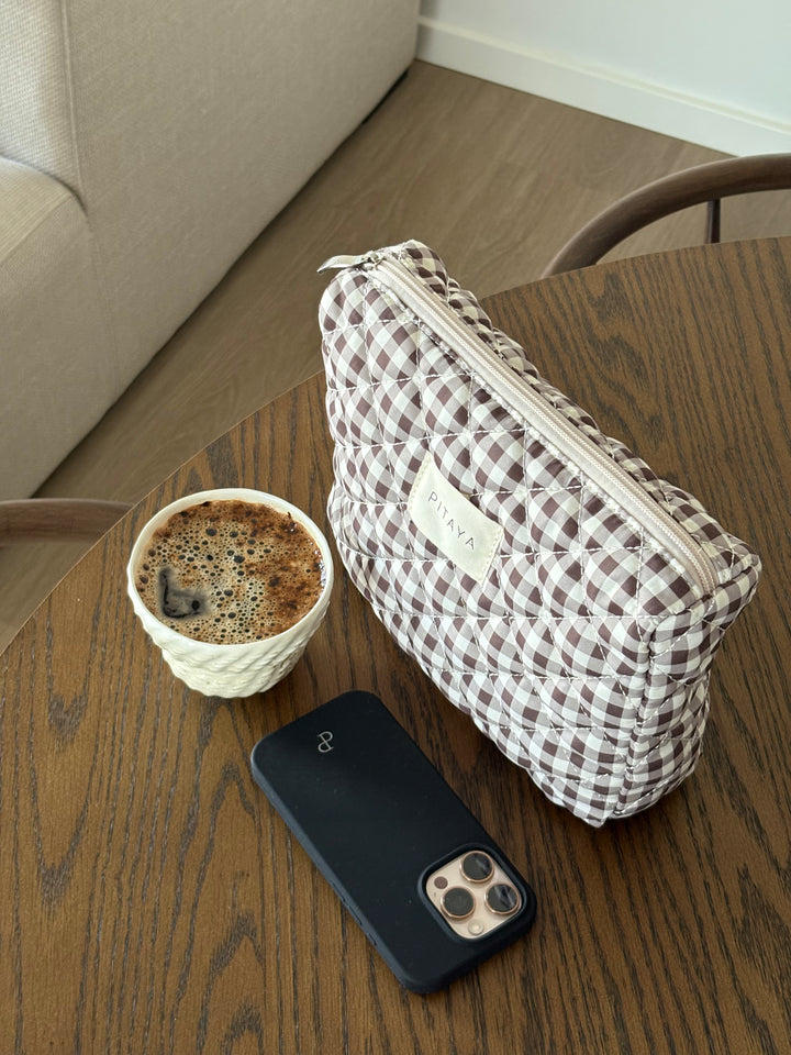 Medium Makeup Bag - Espresso Brown Check