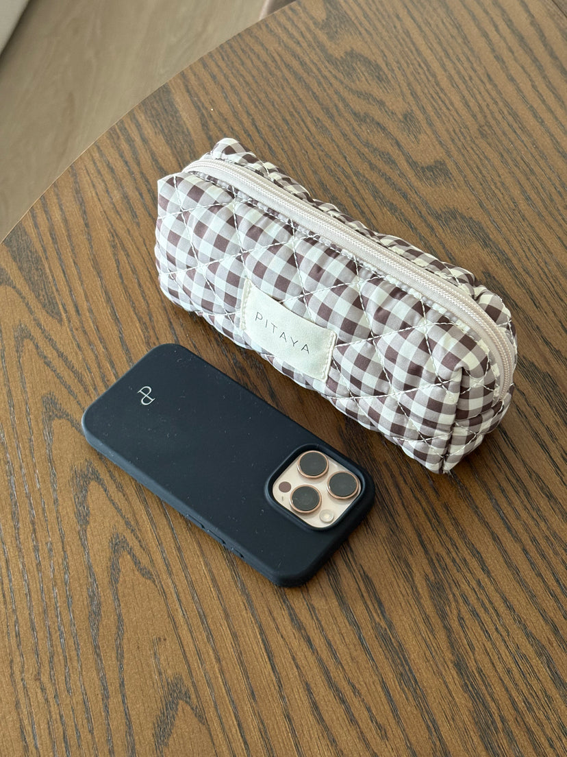 Small Makeup Bag - Espresso Brown Check