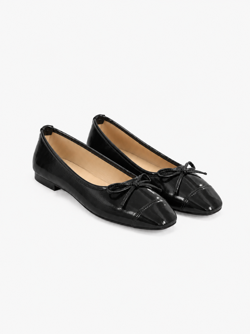 Irina Square Bow Ballerina - Shiny Black
