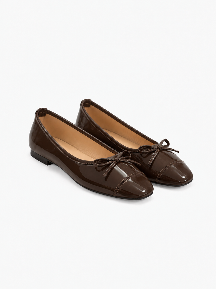 Irina Square Bow Ballerina - Shiny Dark Brown