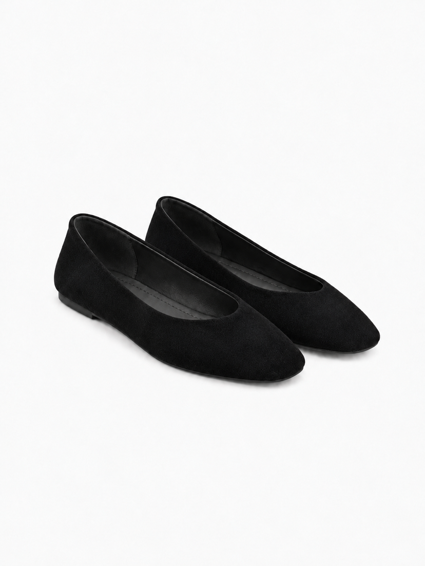Jennifer Square Ballerina - Faux Suede Black