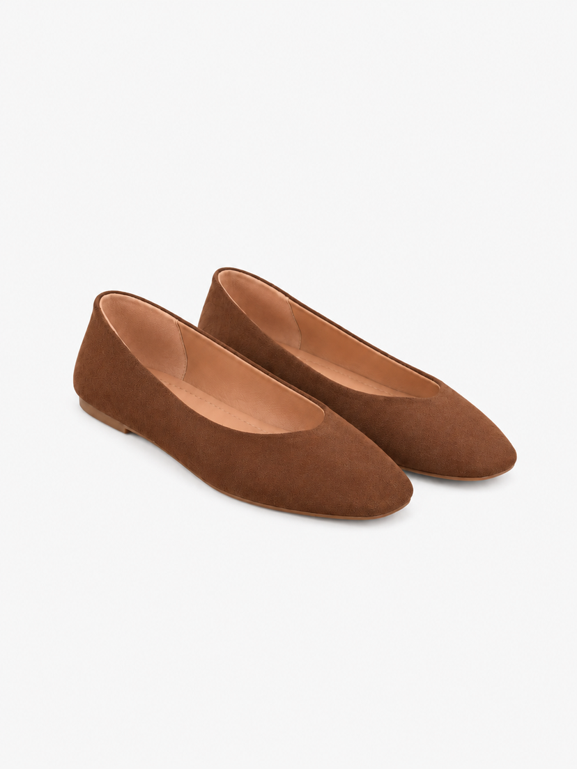 Jennifer Square Ballerina - Faux Suede Cognac Brown