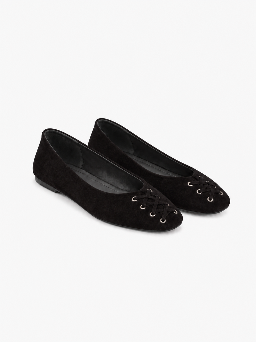 Kira Tie Ballerina - Faux Suede Black