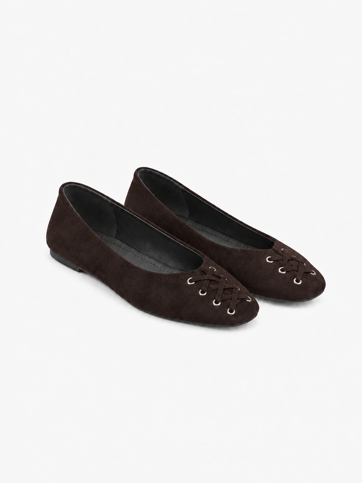 Kira Tie Ballerina - Faux Suede Dark Brown
