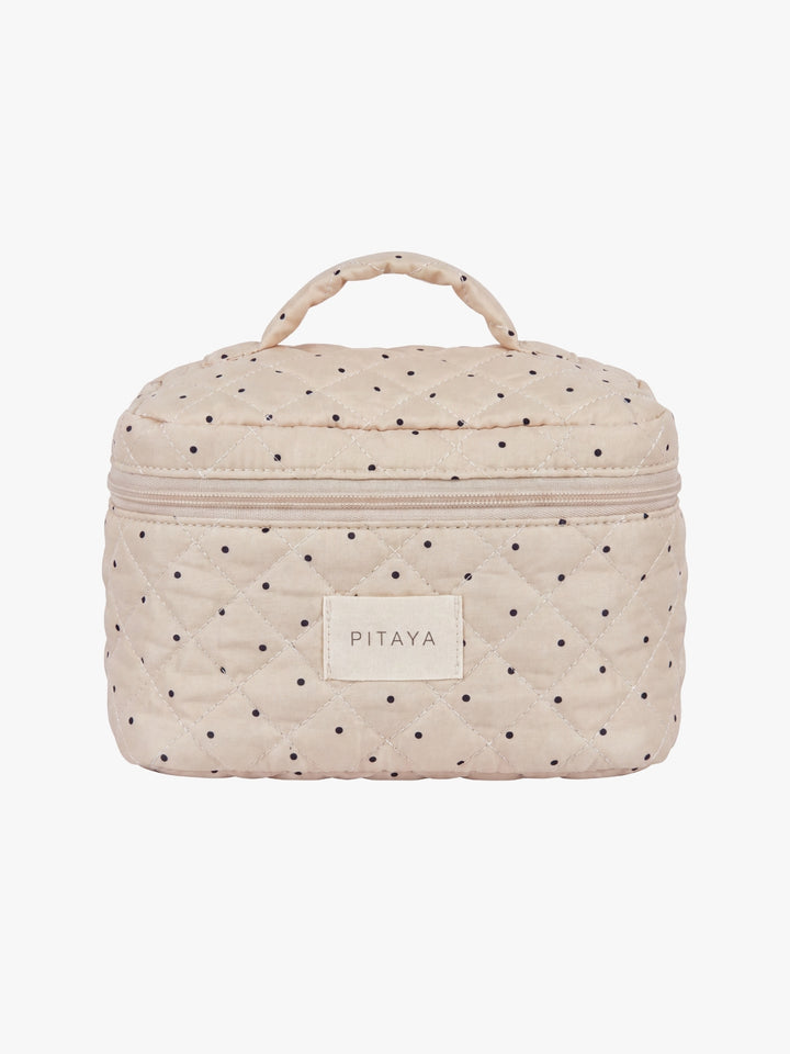 Large Makeup Bag - Beige/Black Dots