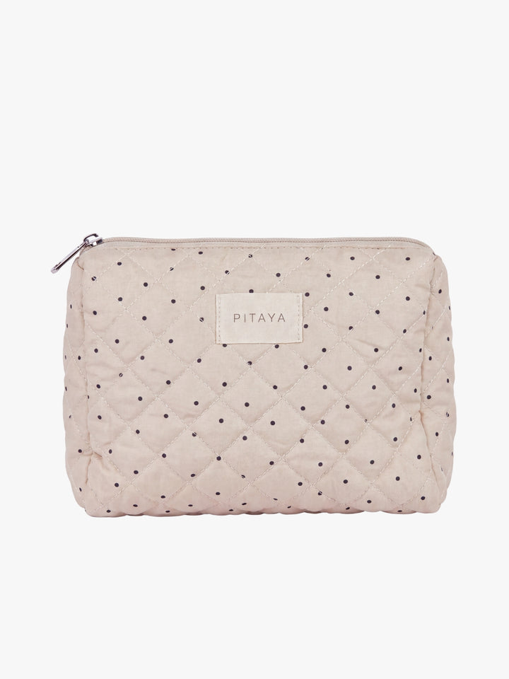 Medium Makeup Bag - Beige/Black Dots