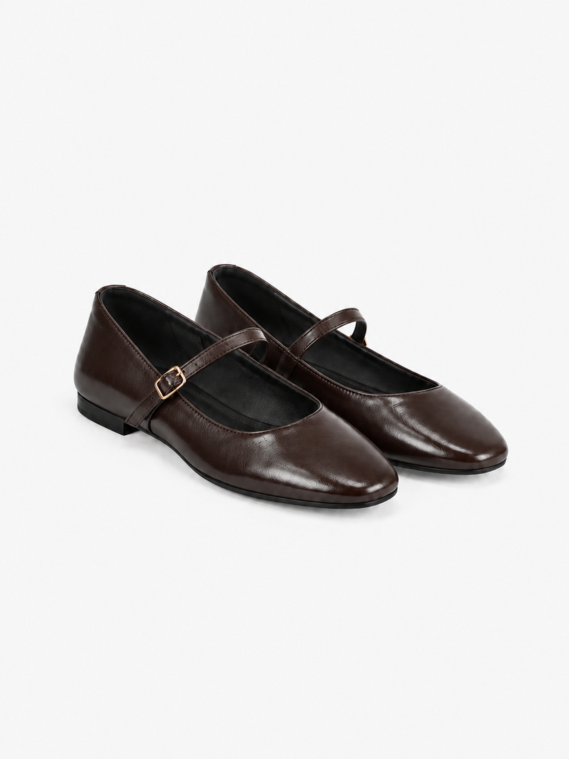 Mary Jane Strap Ballerina - Dark Brown