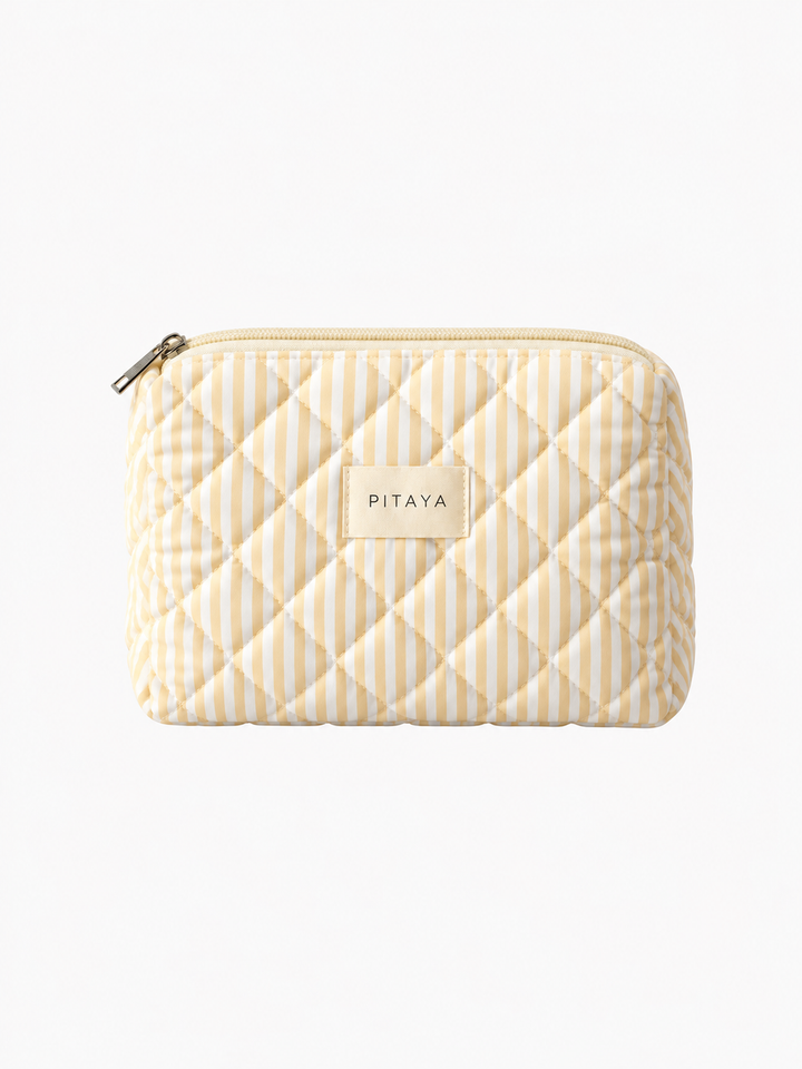Medium Triangle Makeup Bag - Yellow Stripe