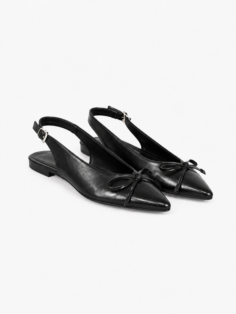 Patricia Slingback Bow Ballerina - Shiny Black