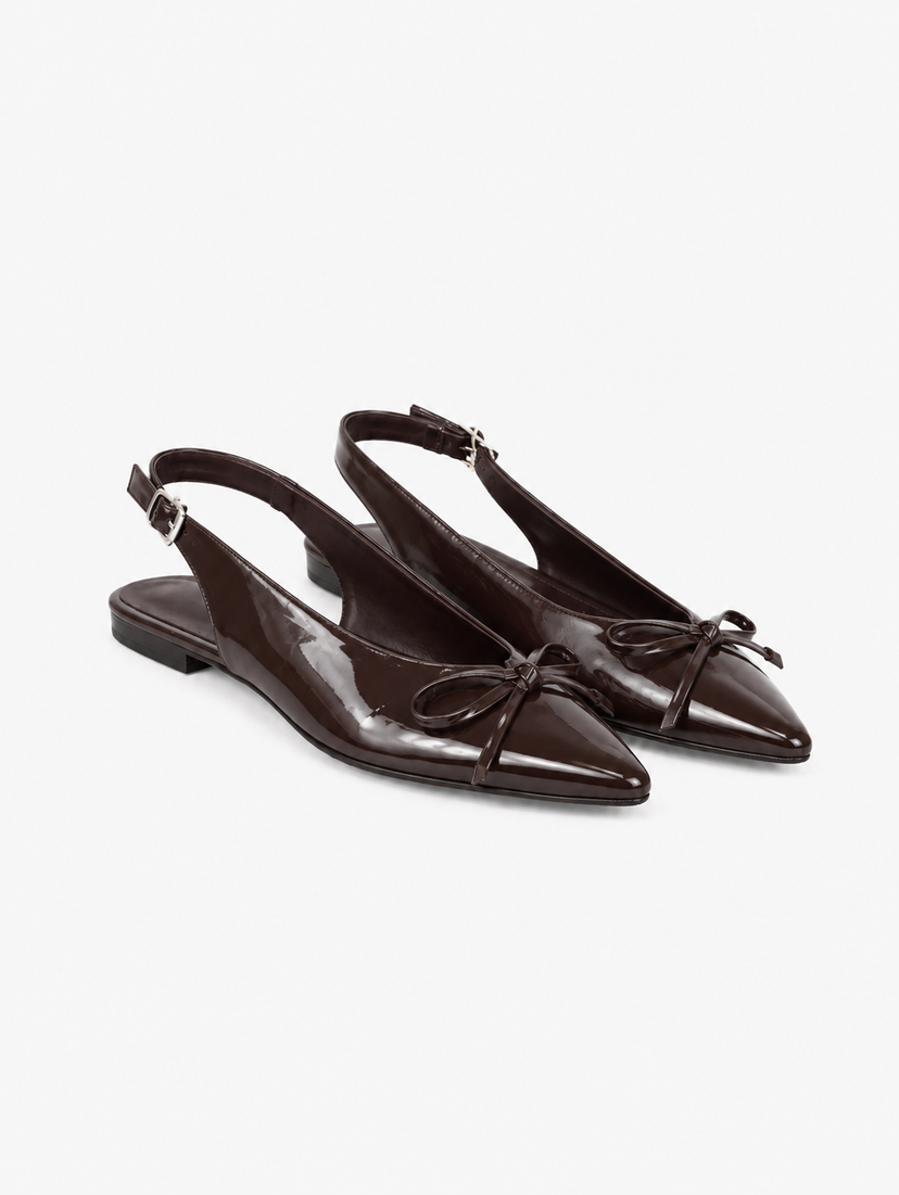 Patricia Slingback Bow Ballerina - Shiny Dark Brown