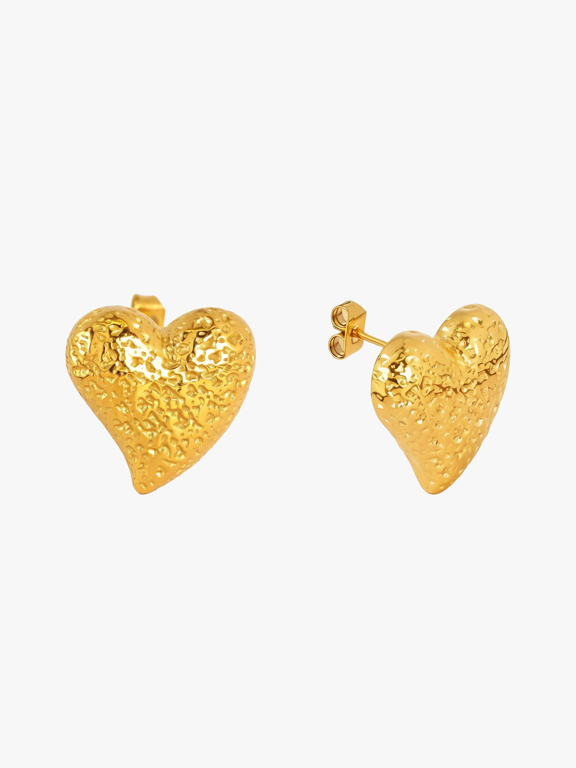 Ava Textured Heart Earrings - Gold Plated