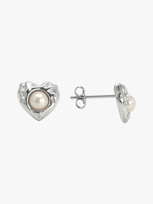 Nicole Pearl Heart Earrings - Stainless Steel