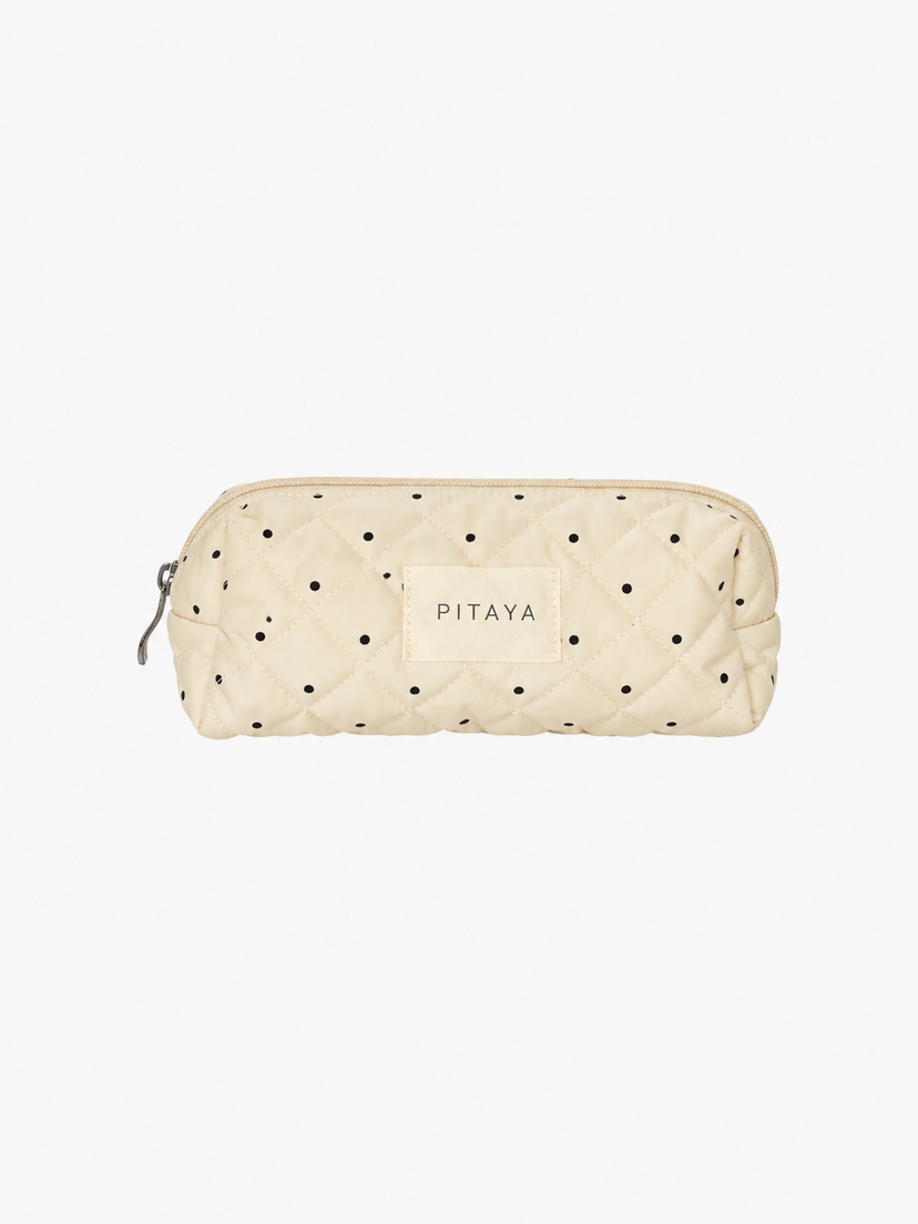 Small Makeup Bag - Beige/Black Dots
