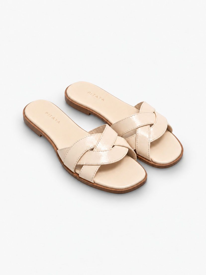 Trine Crossed Flats - Beige