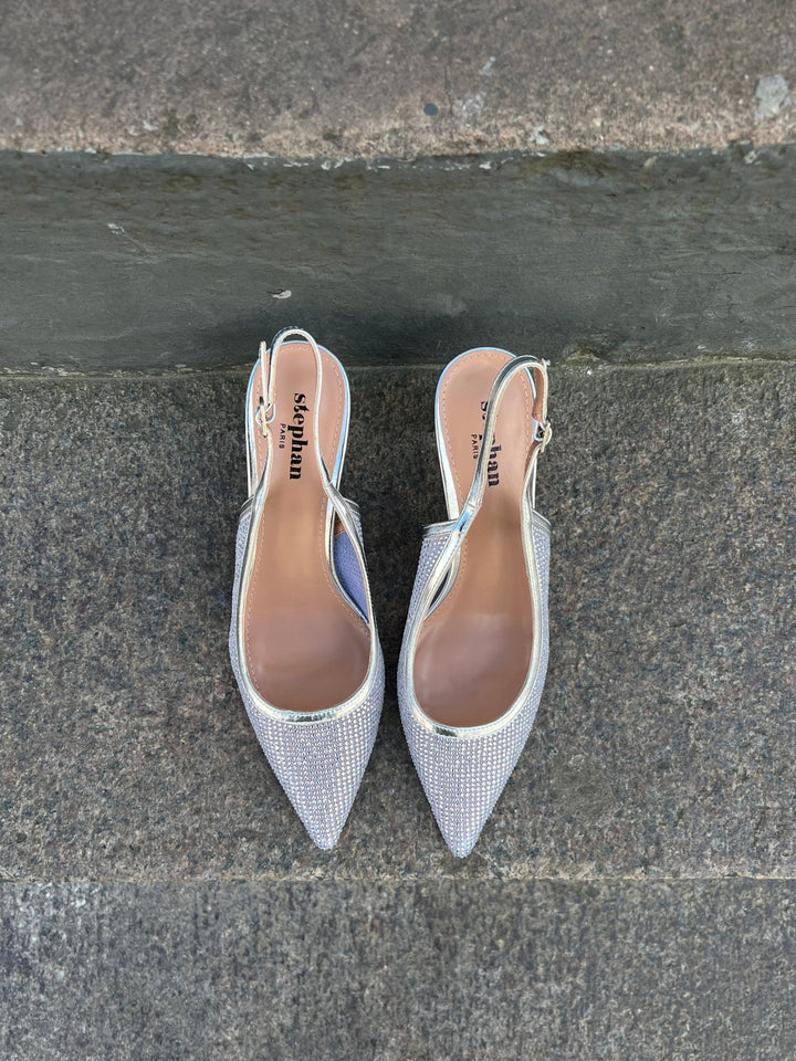 Ariana Sparkling Mesh Slingback Heels - Silver