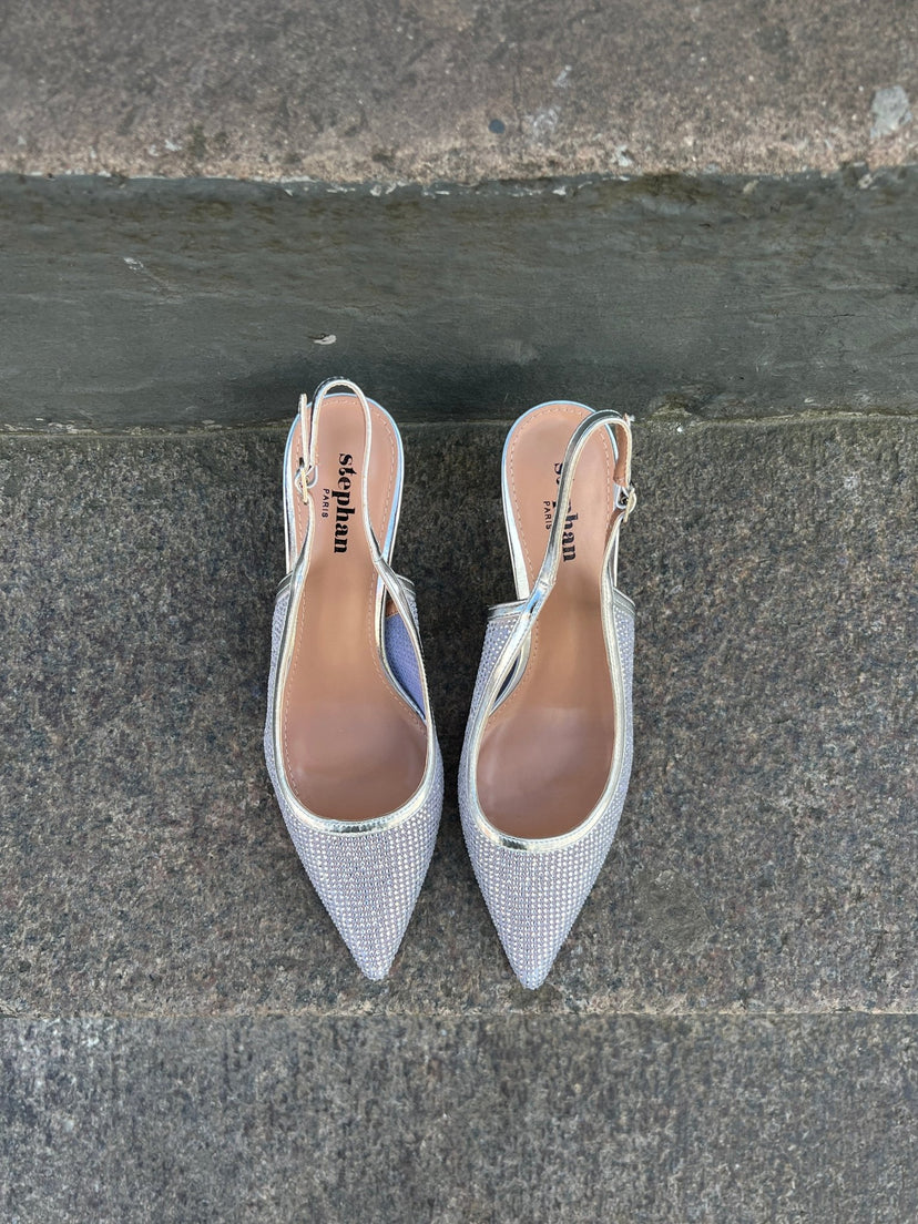 Ariana Sparkling Mesh Slingback Heels - Silver