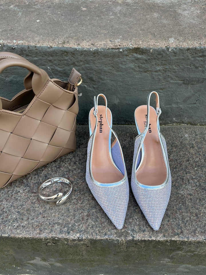Ariana Sparkling Mesh Slingback Heels - Silver