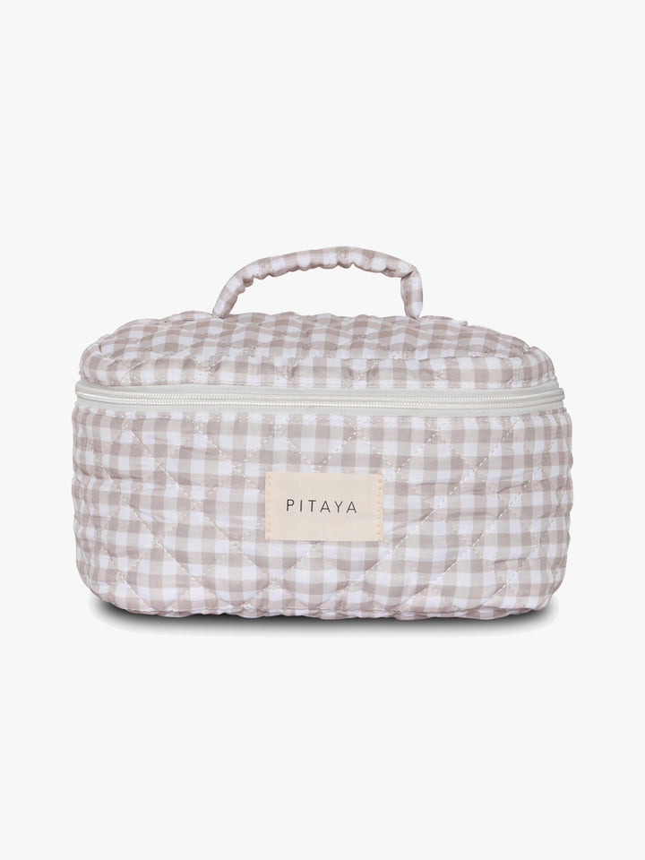 Large Makeup Bag - Beige Checker