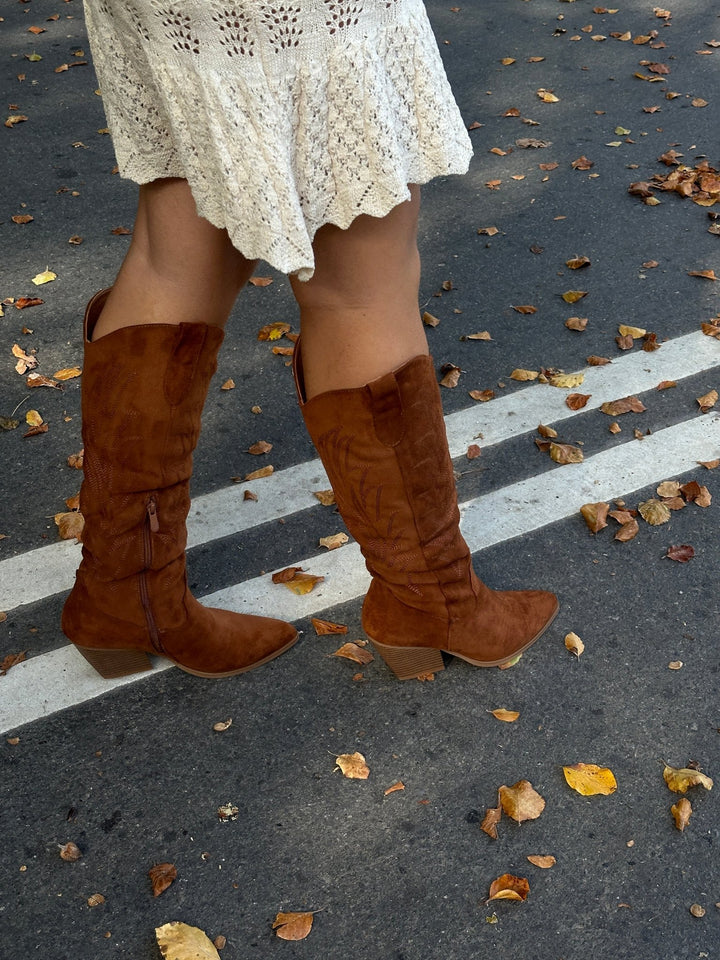 Belle High Cowboy Boots - Camel Brown