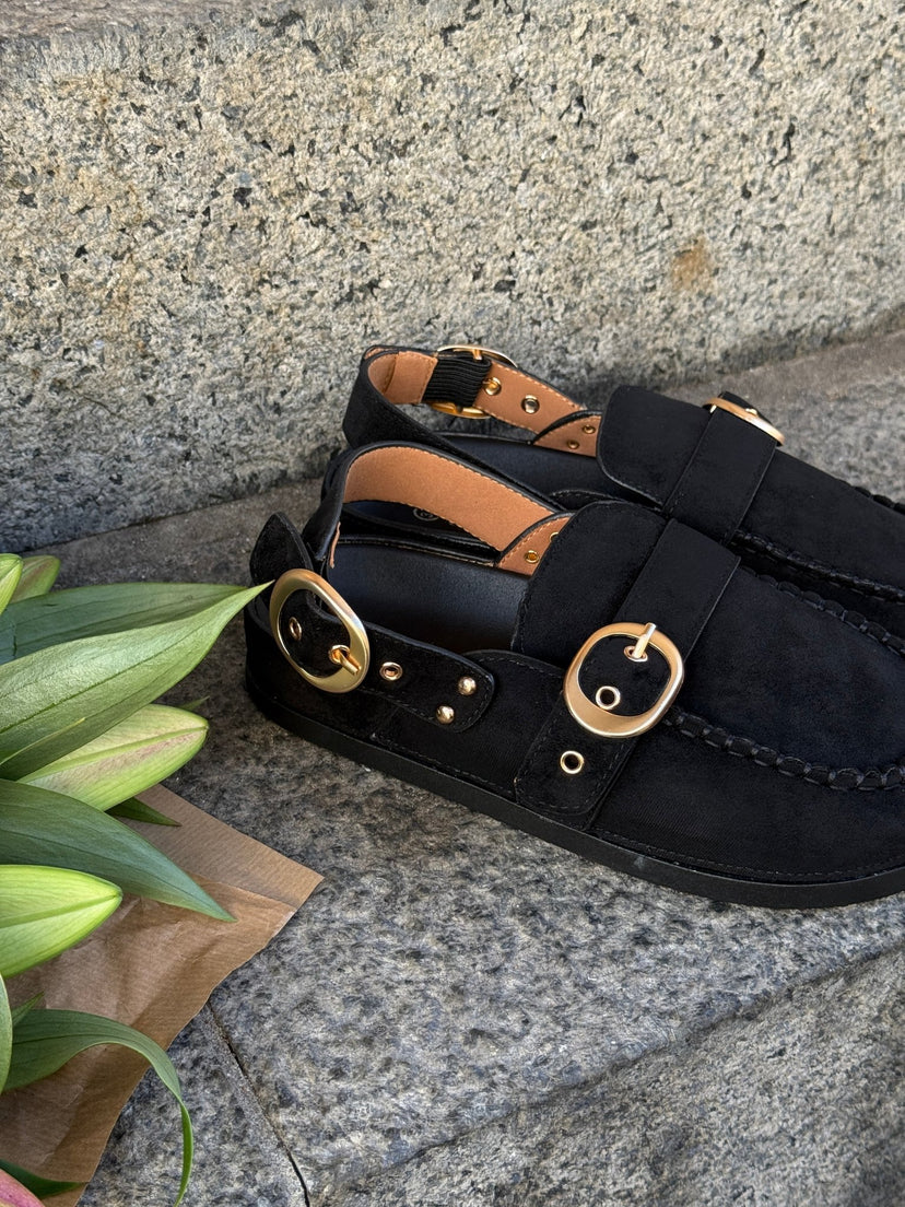Fenja Buckle Slippers - Black