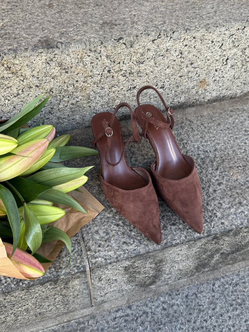 Filucca Faux Suede Slingbacks - Dark Brown