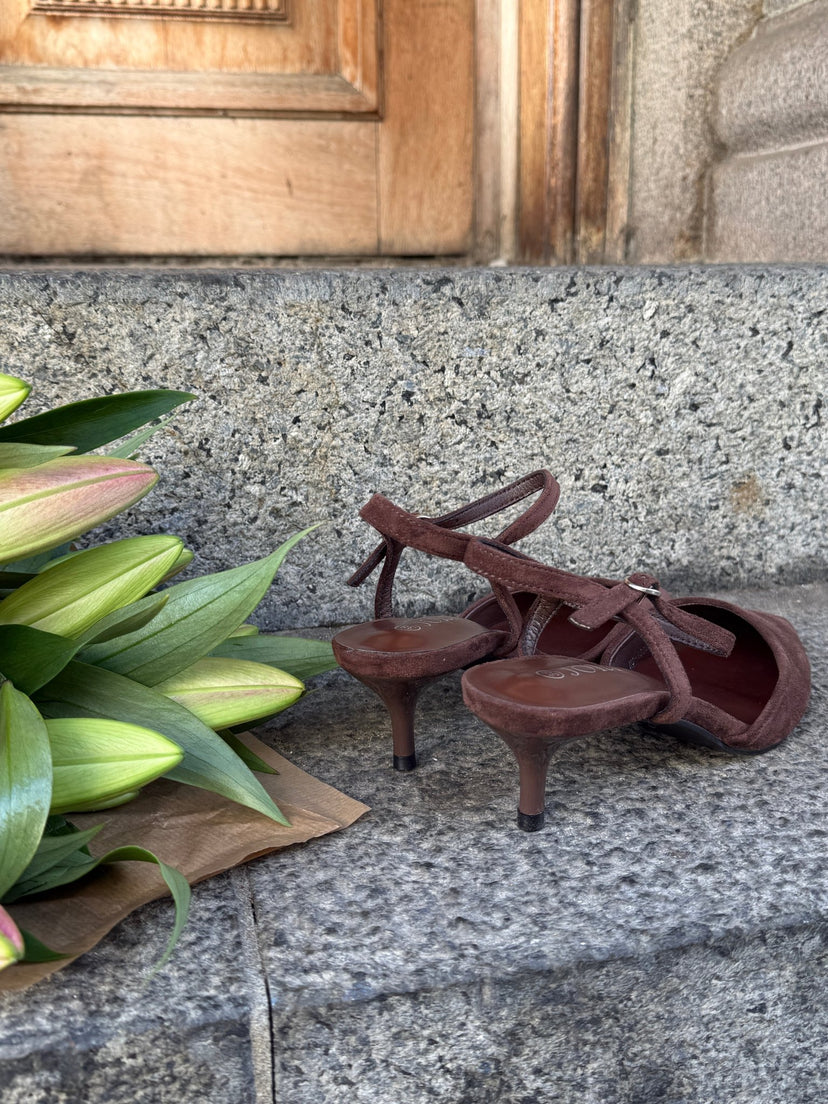 Filucca Faux Suede Slingbacks - Dark Brown