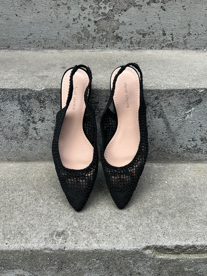 Celeste Crochet Slingback Flats - Black