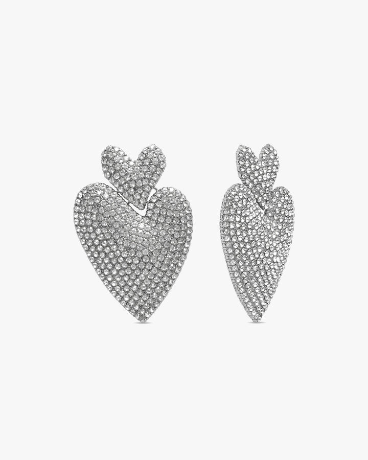 Kendra Rhinestone Heart Earring - Silver Plated