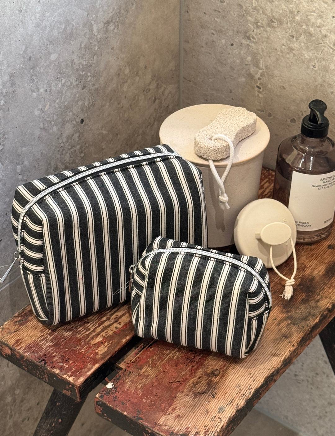 Tea Makeup Bag - Black Stripes