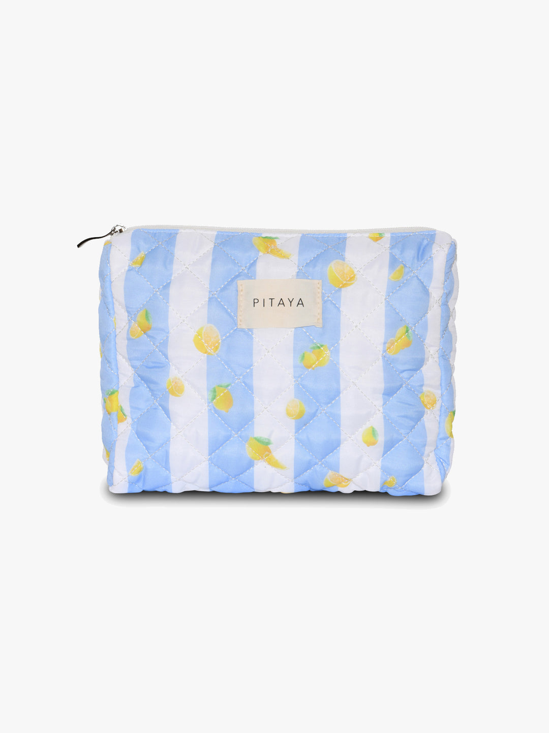 Medium Makeup Bag - Blue Stripes Lemon