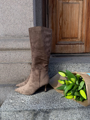 Macy Faux Suede Boots - Brown