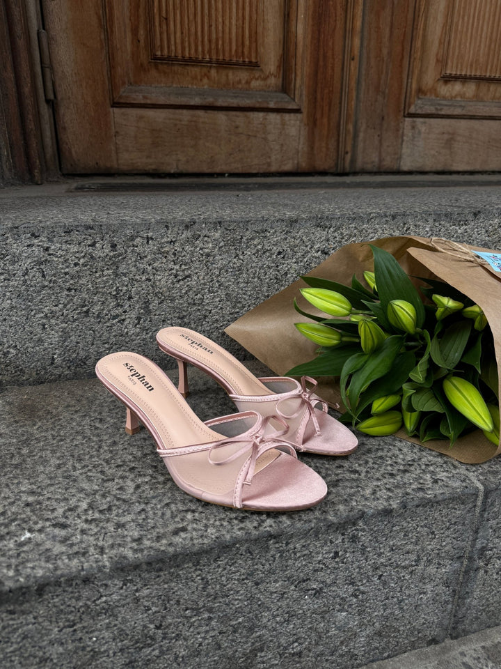 Nellie Bow Tie Heeled Mules - Beige