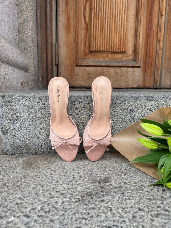 Nellie Bow Tie Heeled Mules - Beige