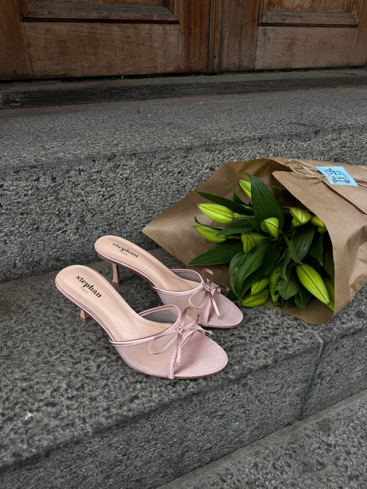 Nellie Bow Tie Heeled Mules - Beige