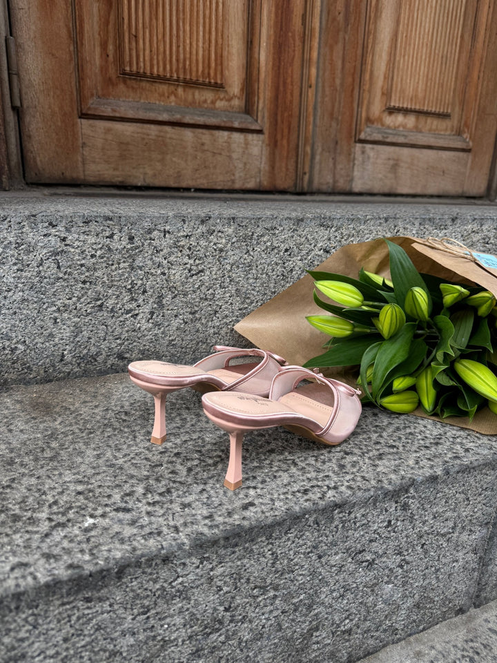 Nellie Bow Tie Heeled Mules - Beige