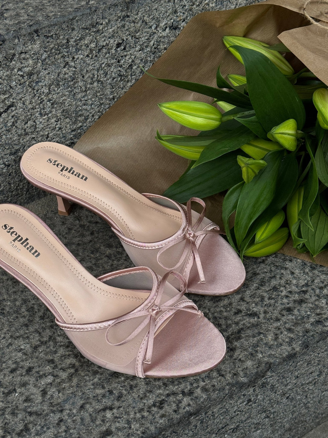 Nellie Bow Tie Heeled Mules - Beige