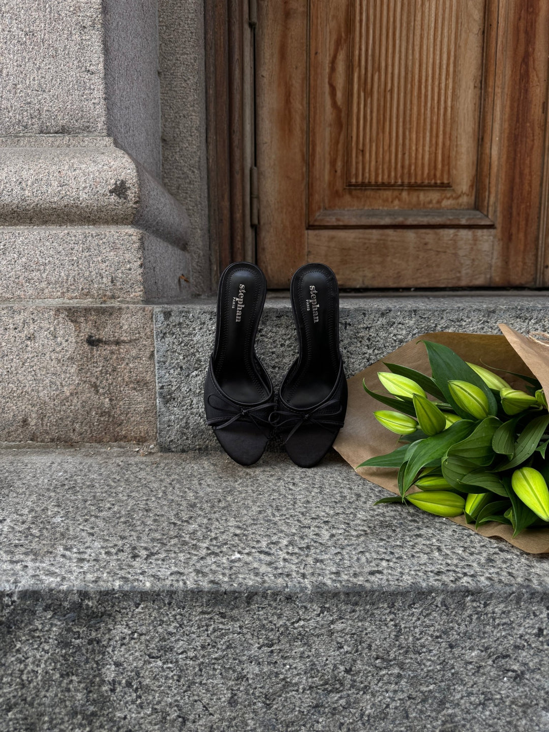 Nellie Bow Tie Heeled Mules - Black