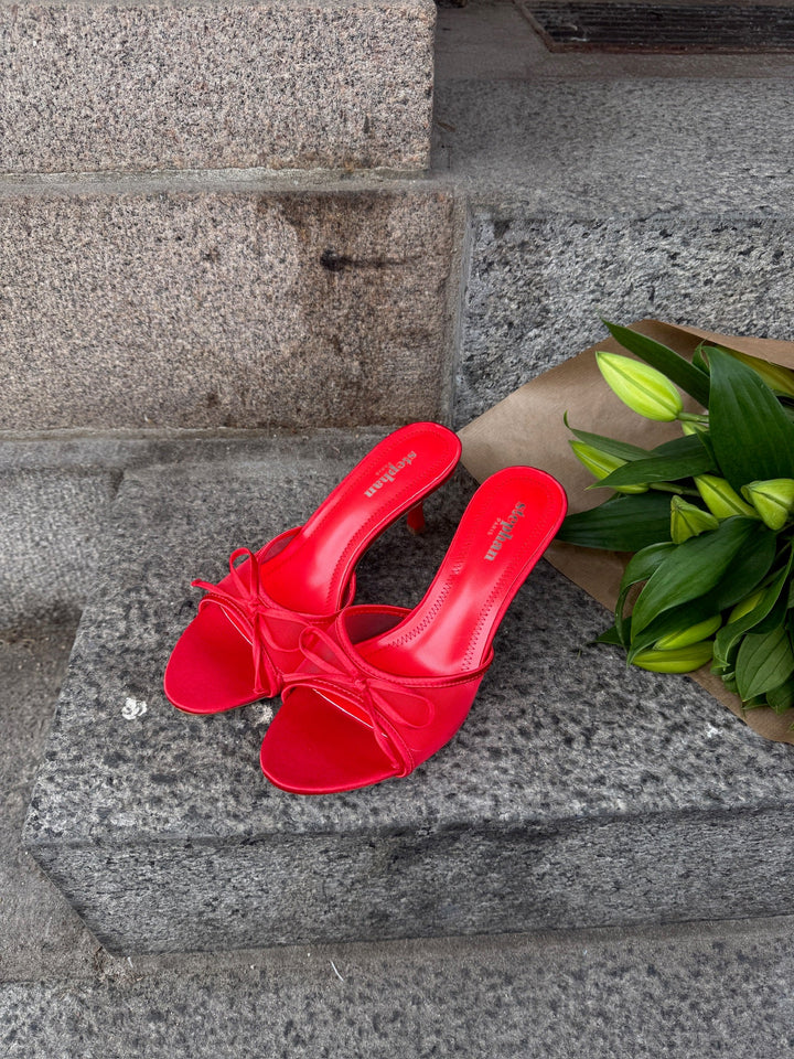 Nellie Bow Tie Heeled Mules - Red
