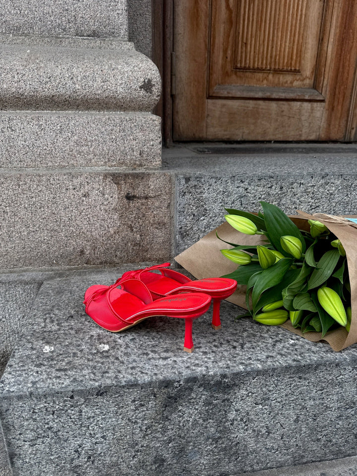 Nellie Bow Tie Heeled Mules - Red