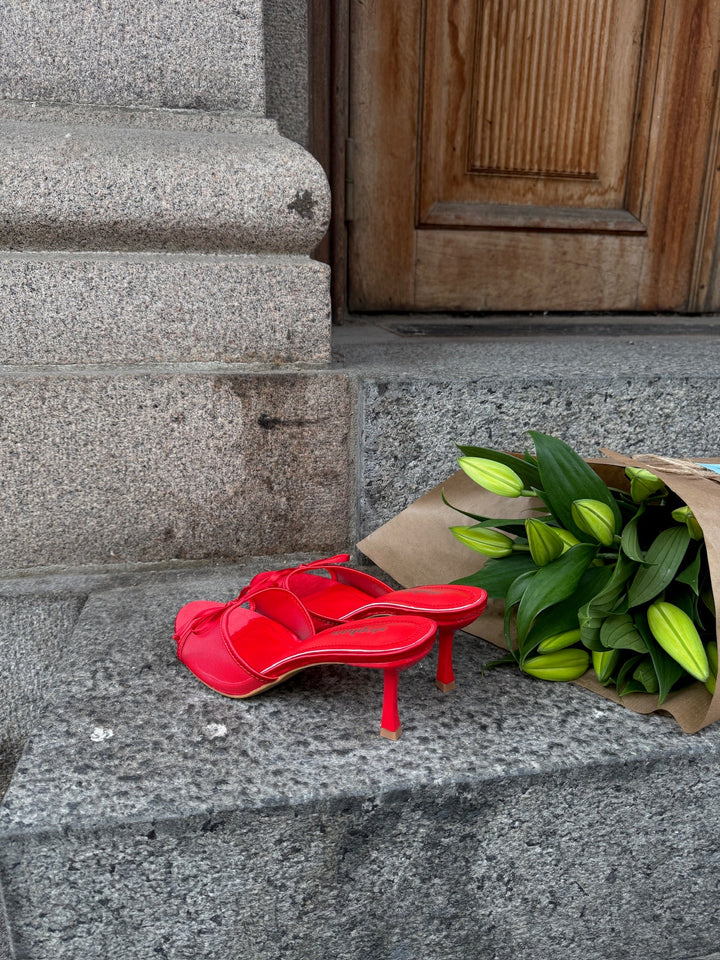 Nellie Bow Tie Heeled Mules - Red