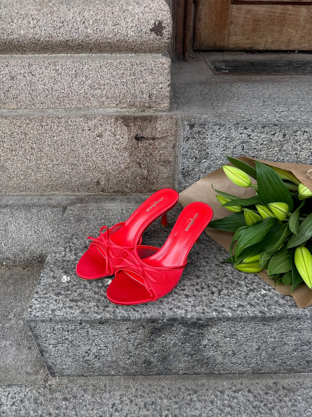 Nellie Bow Tie Heeled Mules - Red