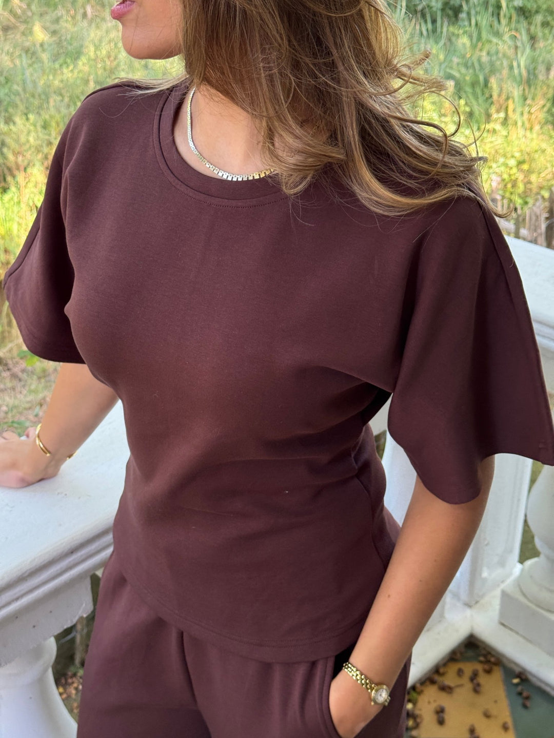 Riley Waisted Top - Dark Brown