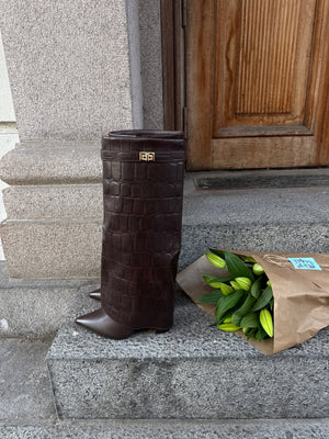 Tilda Faux Leather Boots - Dark Brown